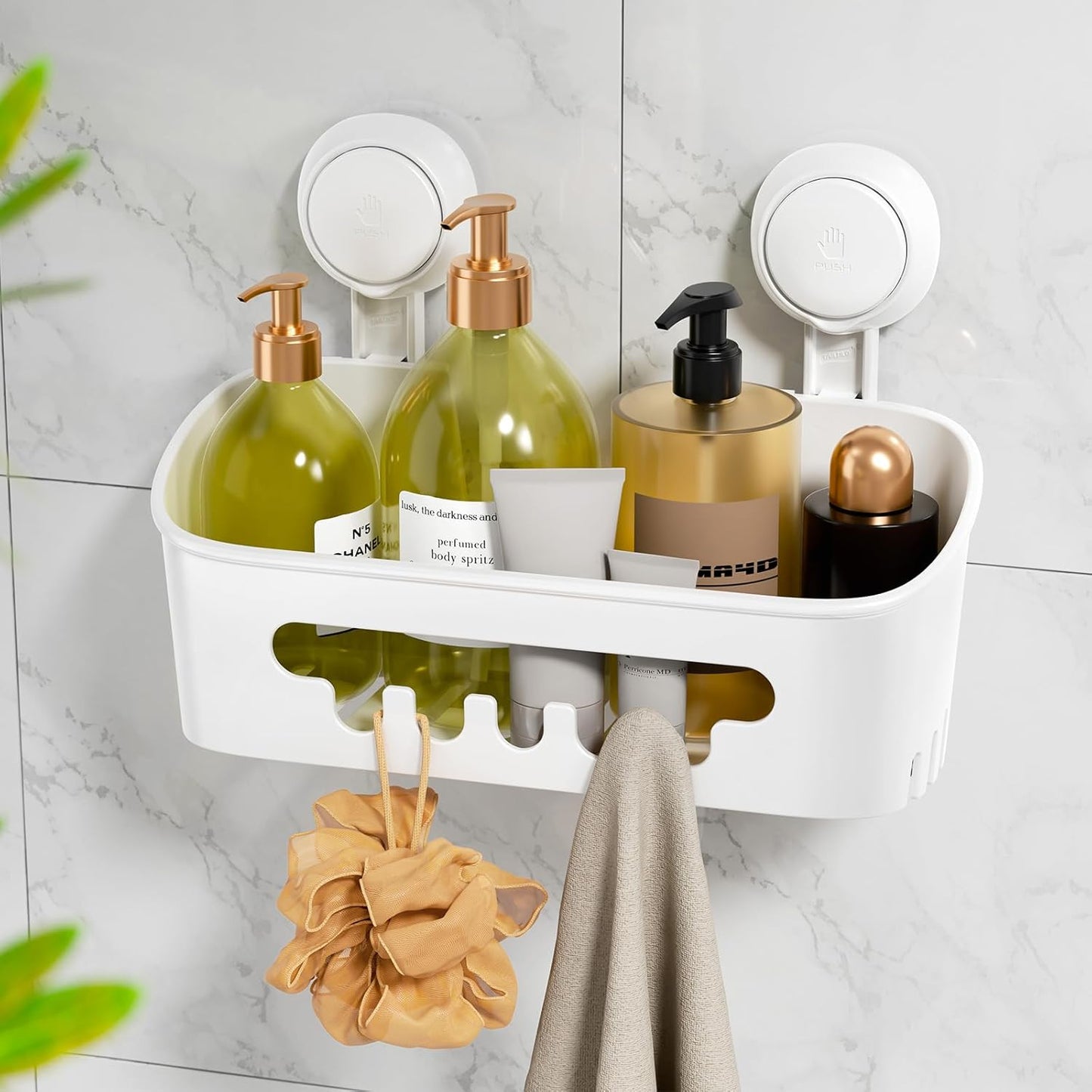 LEVERLOC Suction Cup Shower Caddy Organizer, Max Hold 22lbs Powerful Suction, Waterproof & Removable