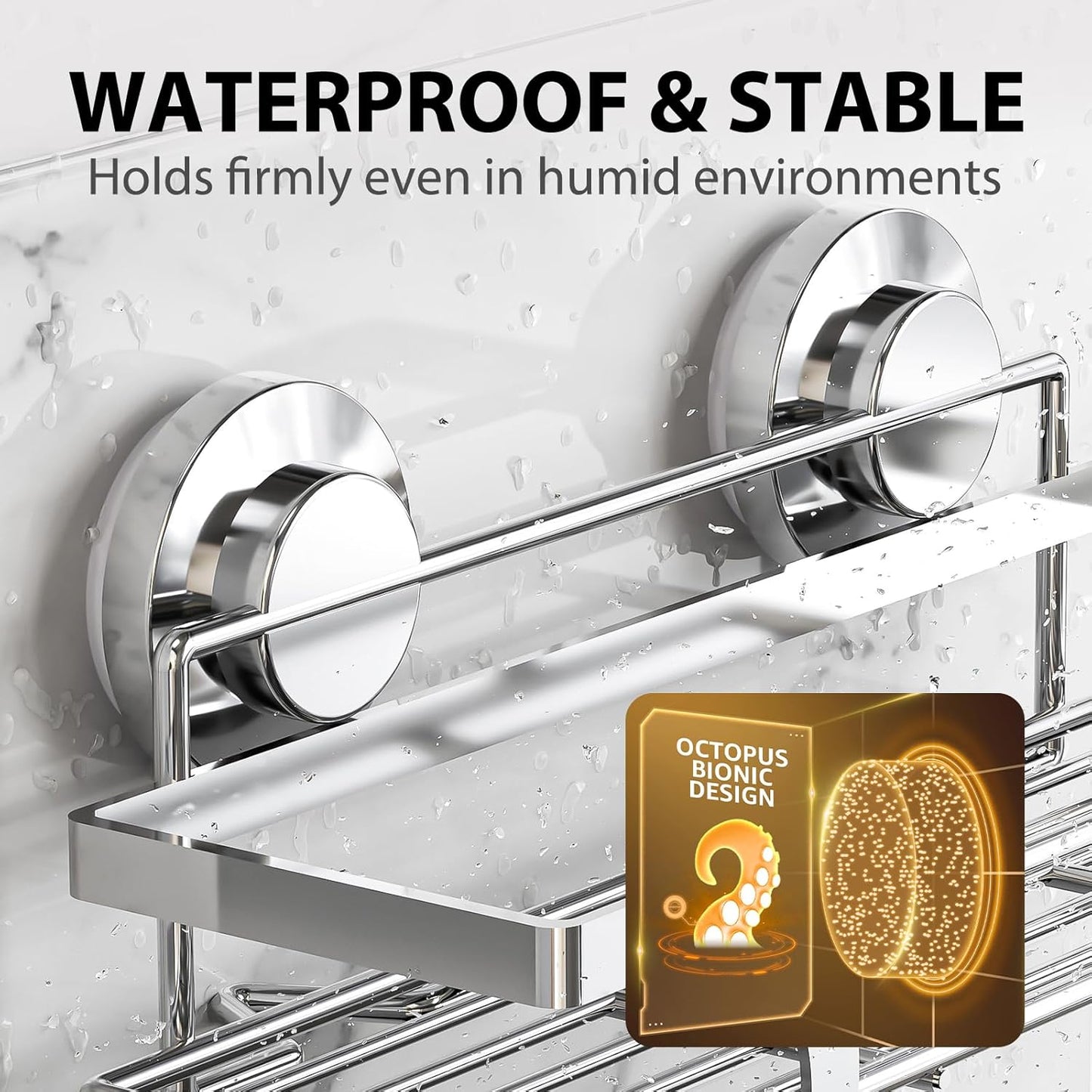LEVERLOC Vacuum Suction Series 2-Pack Shower Shelf, Heavy Duty Bathroom Organizer & Storage Basket, Rustproof