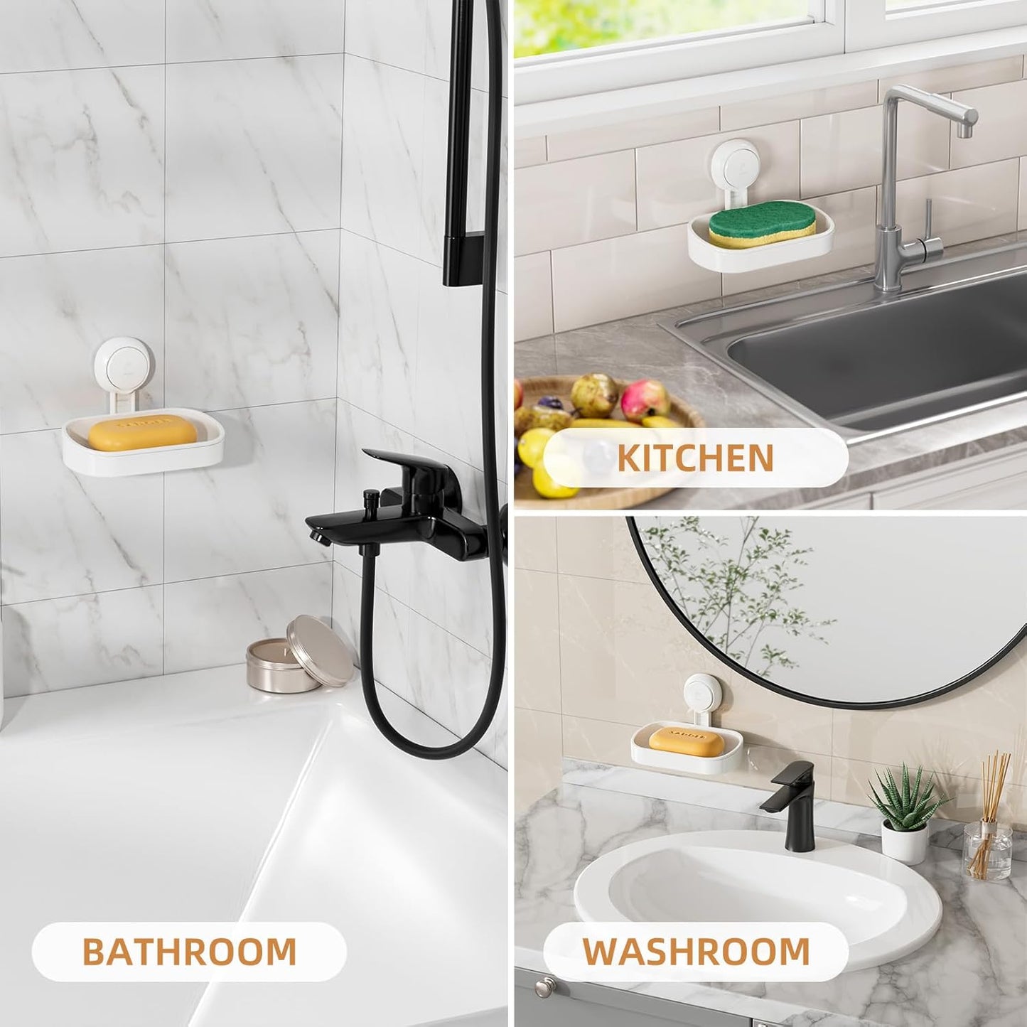 LEVERLOC Suction Cup Soap Dish Holder No-Drilling Self-Draining