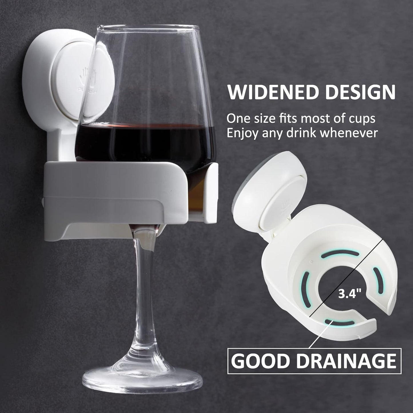 LEVERLOC Suction Cup Shower Drink Holder - Waterproof, Damage-Free Install, Fits Multi-Size Cups