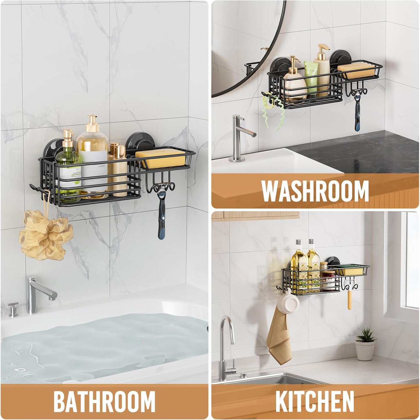 LEVERLOC Vacuum Suction Series 2-Pack Shower Shelf, Heavy Duty Bathroom Organizer & Storage Basket, Rustproof