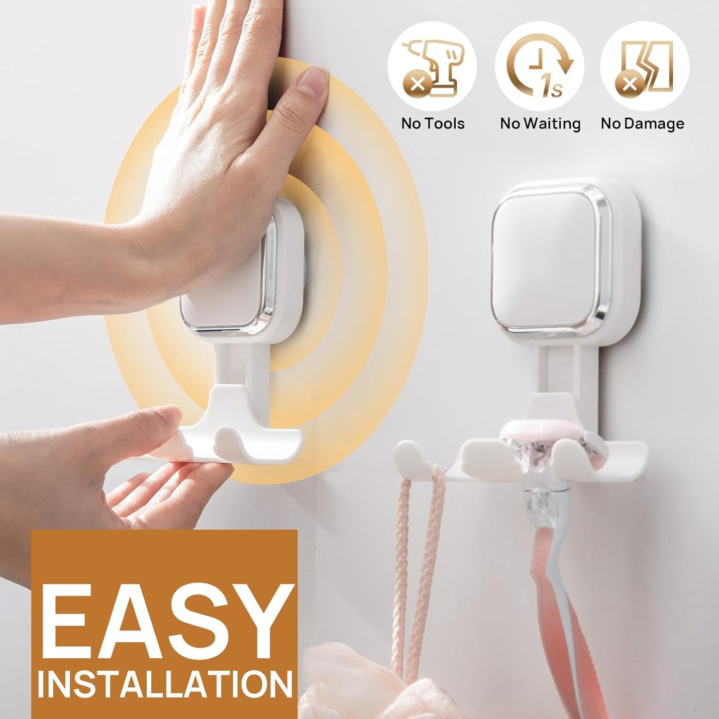 LEVERLOC Suction Cup Series Razor Holder (2 Pack), Heavy Duty Shower Hooks for Towel & Loofah, Damage-Free