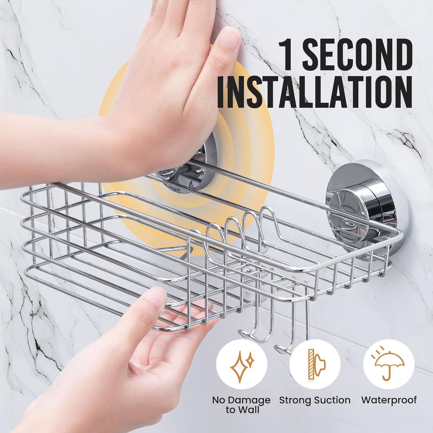 LEVERLOC Vacuum Suction Series 2-Pack Shower Caddy, Rustproof Bathroom Organizer Storage with Soap Holder & Hooks
