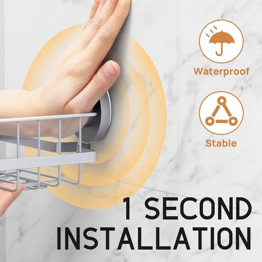 LEVERLOC Vacuum Suction Series 2-Pack Corner Shower Shelf, Stainless Steel Rustproof Bathroom Organizer, Drill-Free
