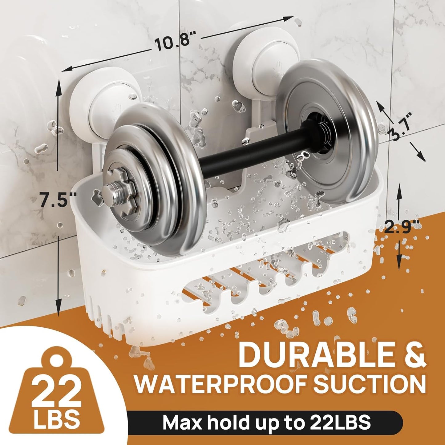 LEVERLOC Suction Cup Series 3-Piece Shower Caddy Set (Shower Organizer, Soap Holder & Toothbrush Holder) - No-Drilling Removable Waterproof Bathroom Shelf Basket