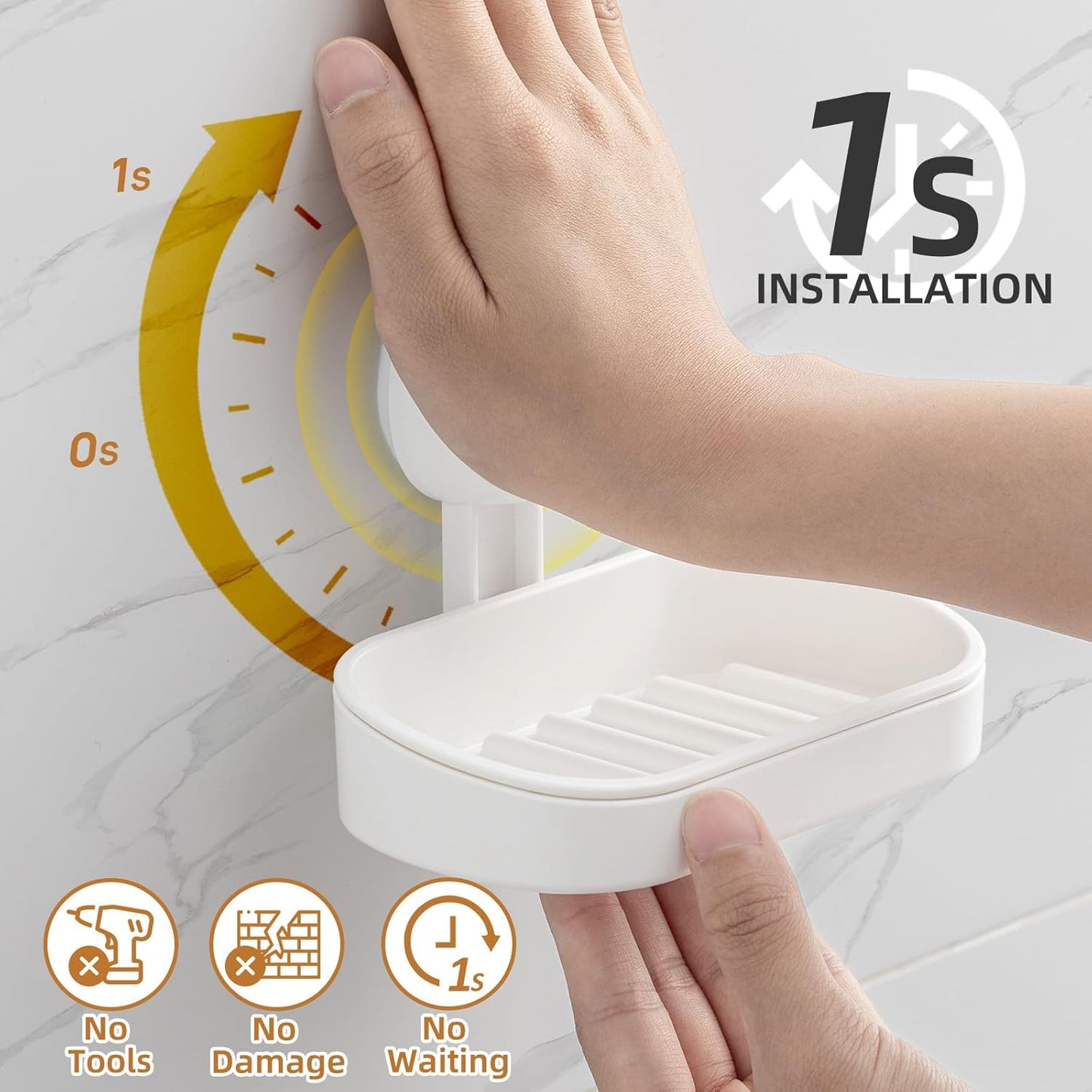 LEVERLOC Suction Cup Soap Dish Holder No-Drilling Self-Draining