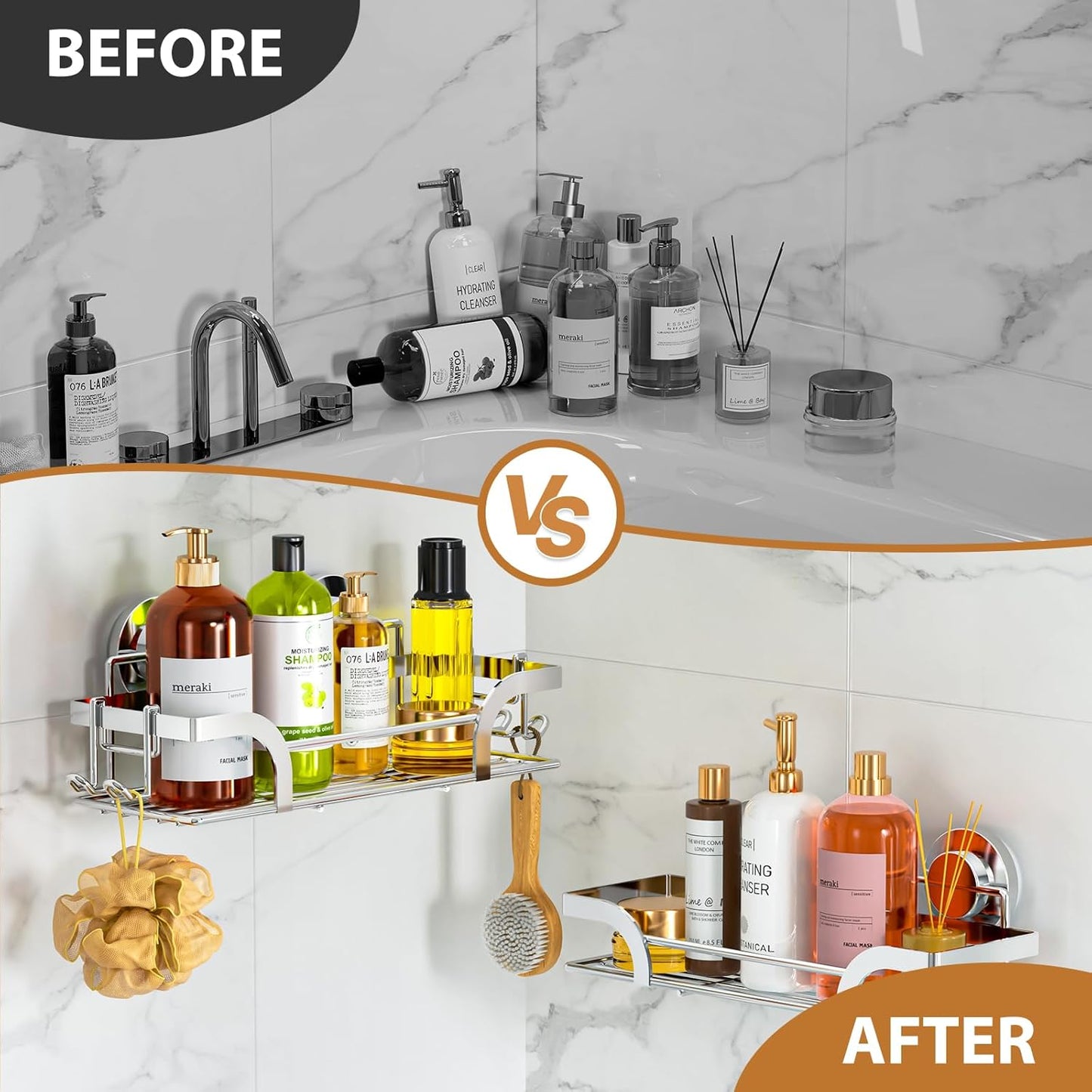 LEVERLOC Vacuum Suction Series 2-Pack Shower Shelf, Heavy Duty Bathroom Organizer & Storage Basket, Rustproof