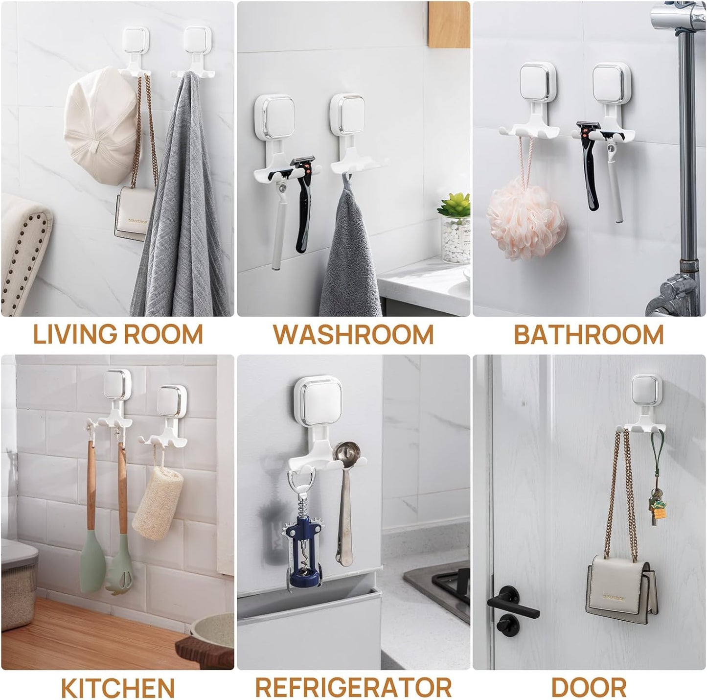 LEVERLOC Suction Cup Series Razor Holder (2 Pack), Heavy Duty Shower Hooks for Towel & Loofah, Damage-Free