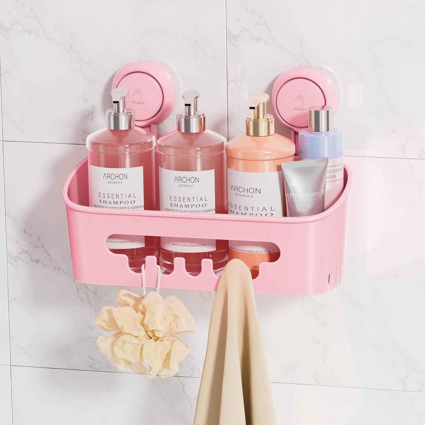 LEVERLOC Suction Cup Shower Caddy Organizer, Max Hold 22lbs Powerful Suction, Waterproof & Removable