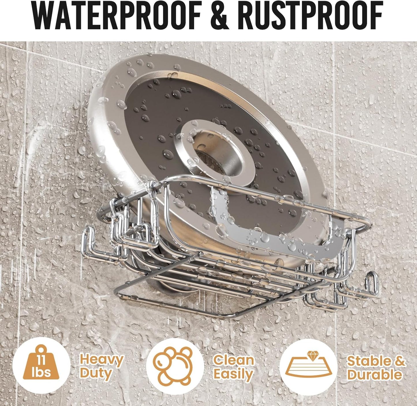 LEVERLOC Suction Cup Series Soap Holder with Hooks, Rustproof Stainless Steel Shower Soap Dish & Sponge Caddy
