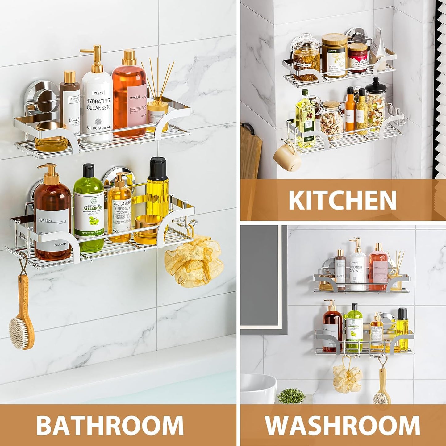LEVERLOC Vacuum Suction Series 2-Pack Shower Shelf, Heavy Duty Bathroom Organizer & Storage Basket, Rustproof