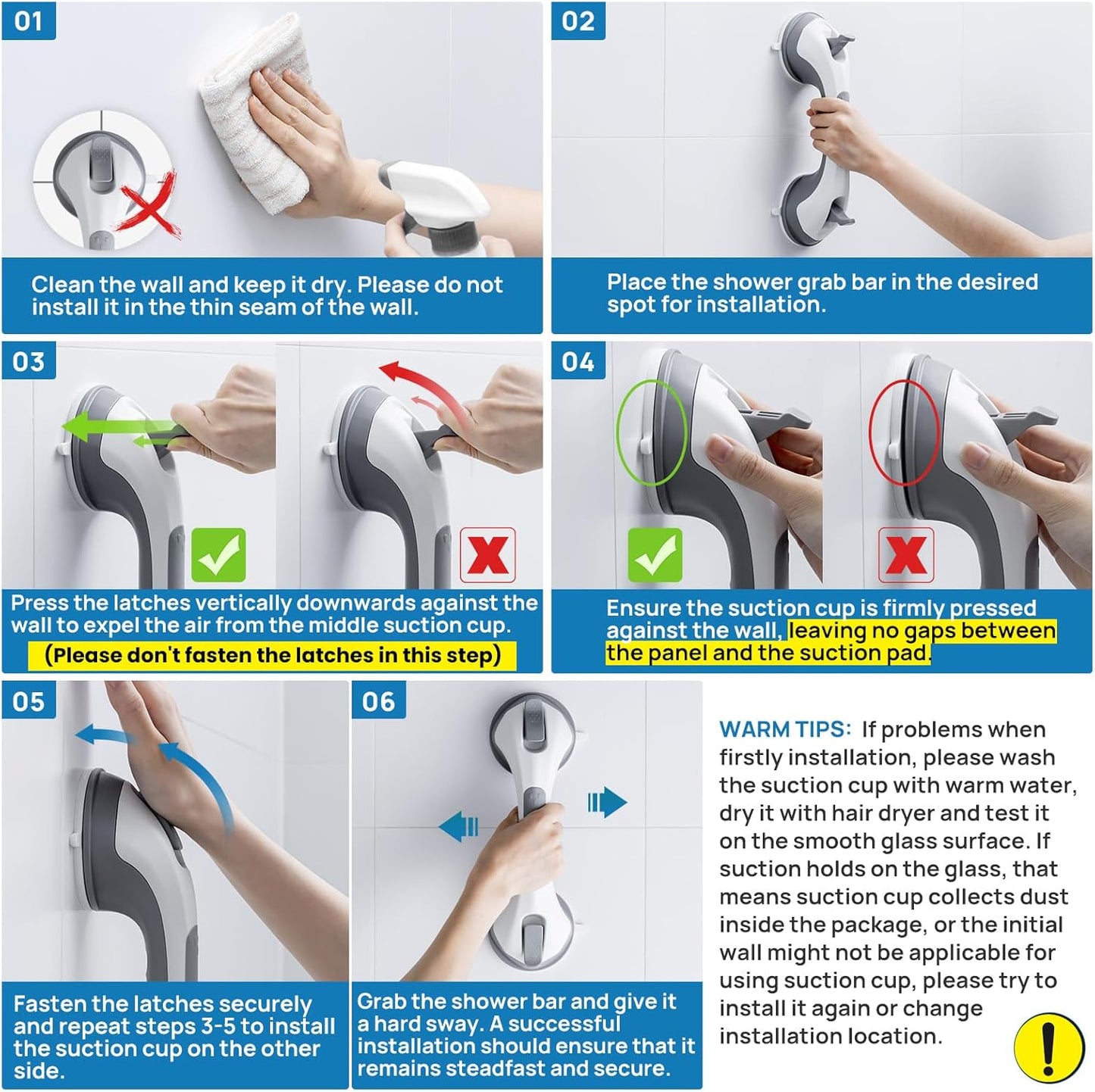 LEVERLOC Suction Grab Bar 12-Inch No-Drill
