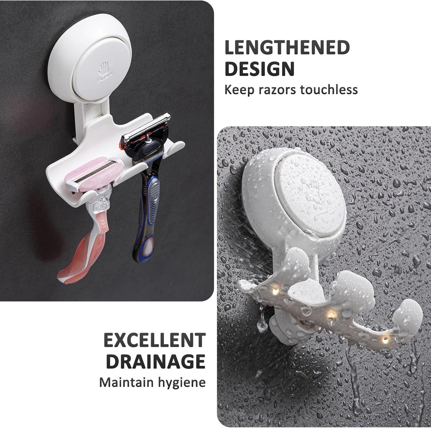 LEVERLOC Suction Cup Razor Holder 2-Pack White Damage-Free Hooks