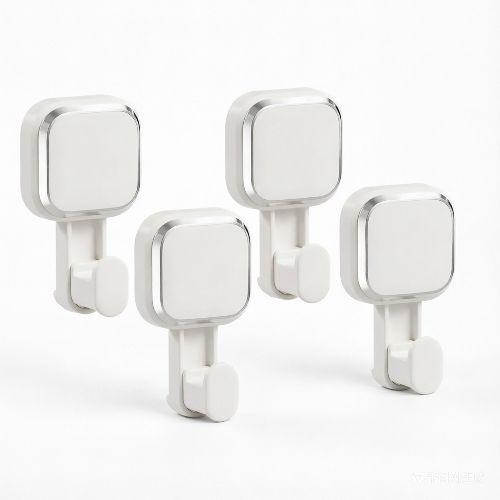 LEVERLOC Suction Cup Series Shower Hooks (4 Pack), Powerful Vacuum Towel & Loofah Holders, Damage Free