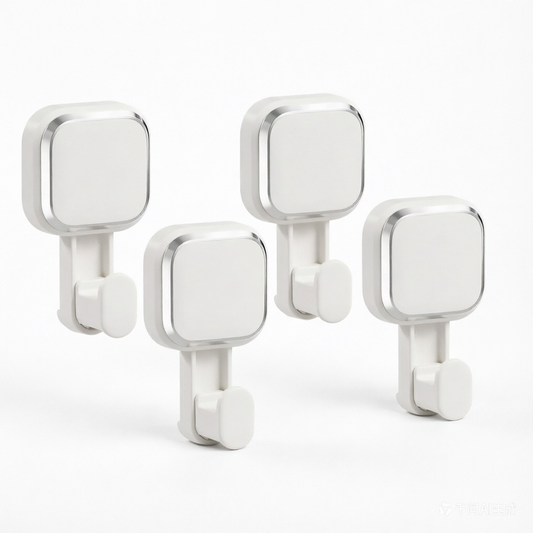 LEVERLOC Suction Cup Series Shower Hooks (4 Pack), Powerful Vacuum Towel & Loofah Holders, Damage Free