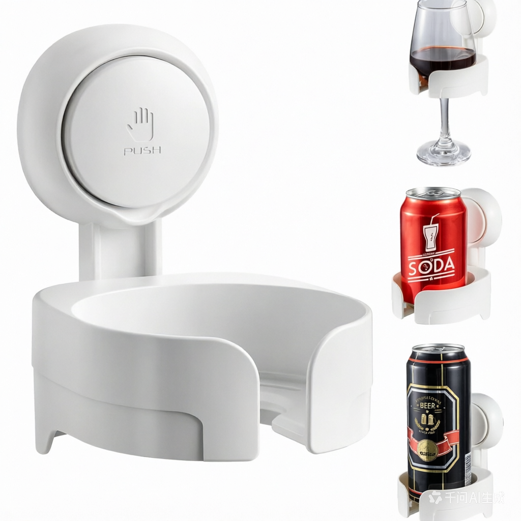 LEVERLOC Suction Cup Shower Drink Holder - Waterproof, Damage-Free Install, Fits Multi-Size Cups